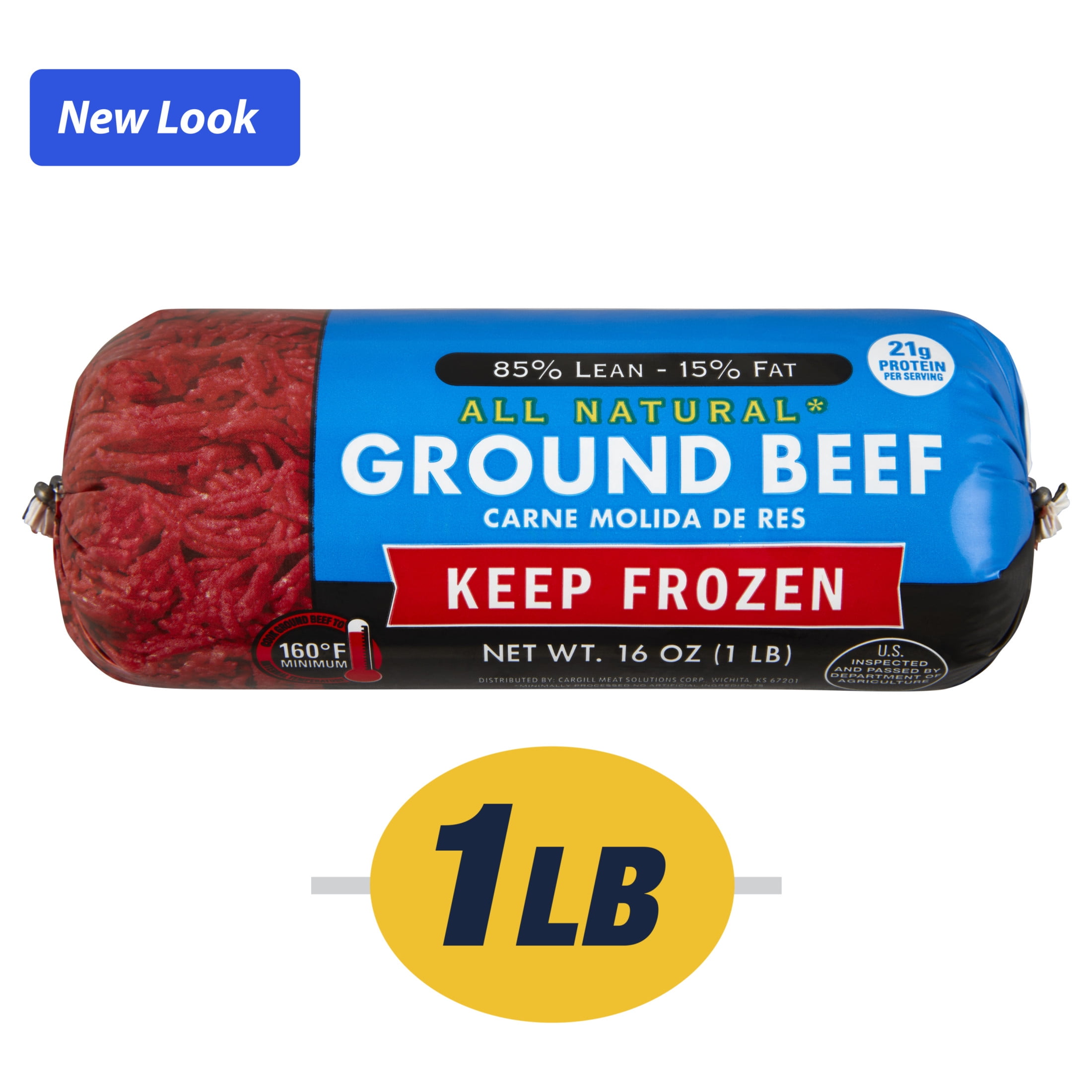 85% Lean / 15% Fat Ground Beef, 1 lb Roll, Frozen, All Natural
