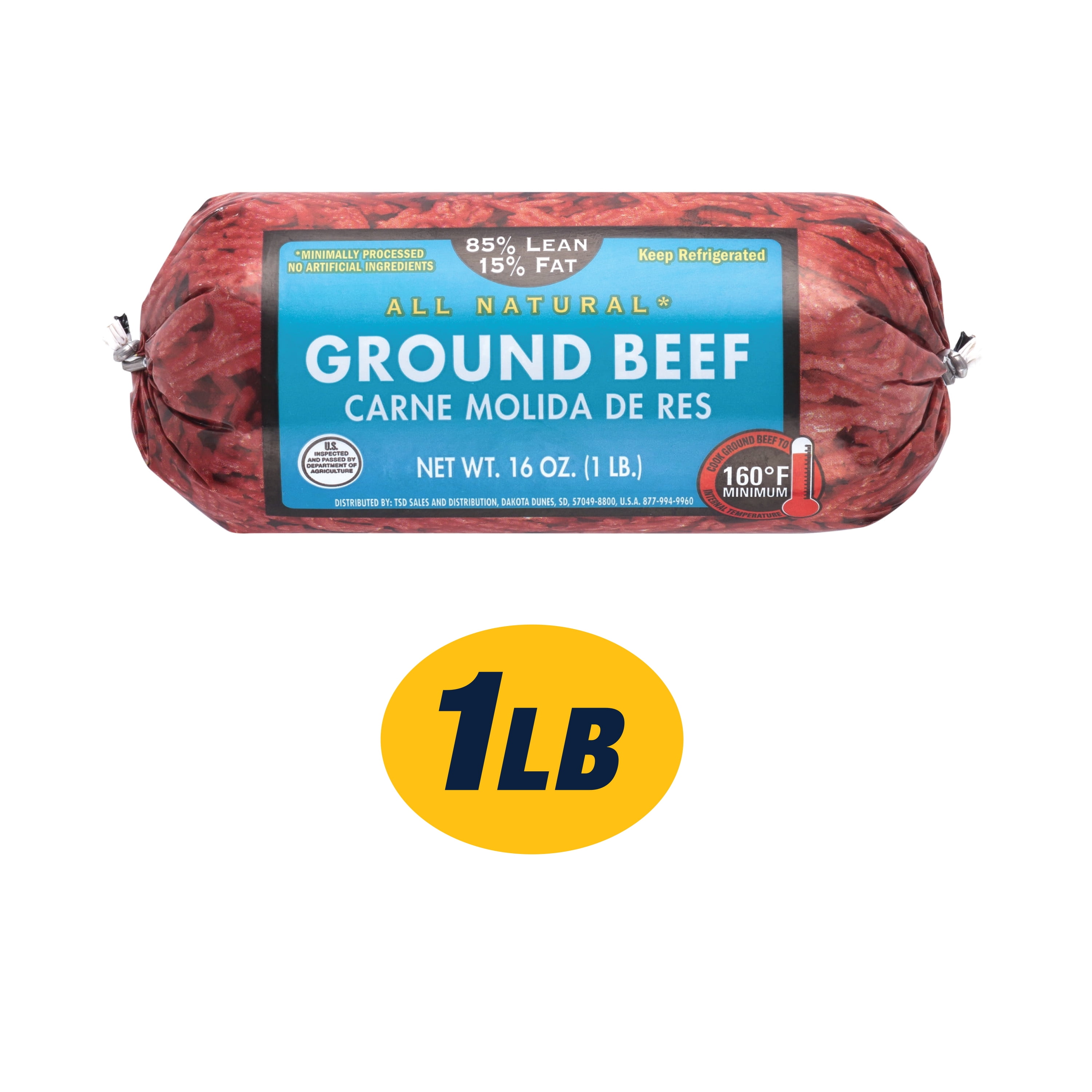 85% Lean / 15% Fat Ground Beef Round, 1 lb Roll, Fresh, All Natural*