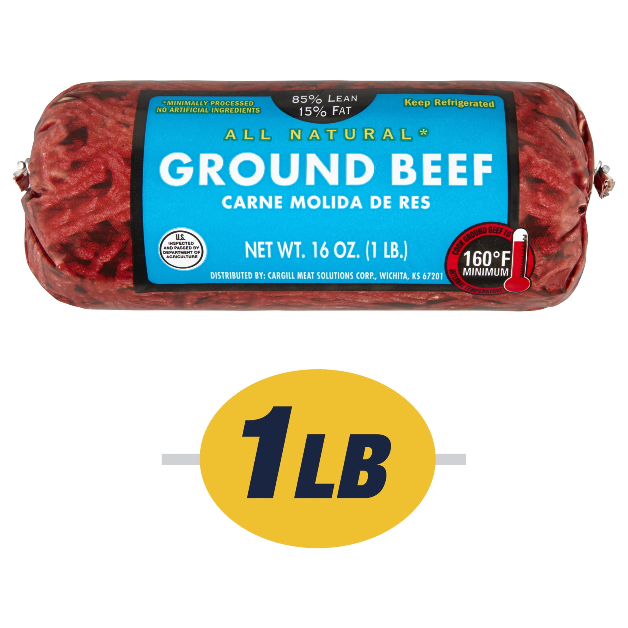 85% Lean / 15% Fat Ground Beef, 1 lb Roll, Fresh, All Natural*