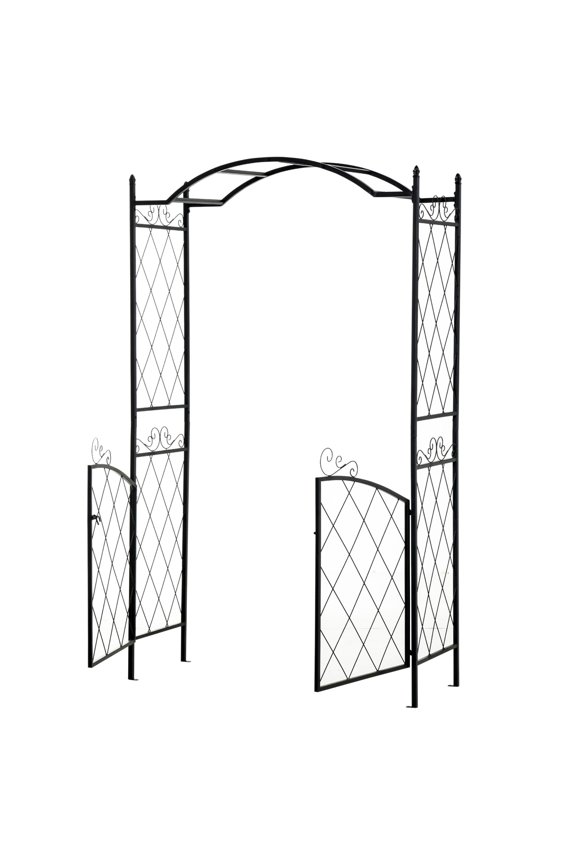 85" Metal Garden Arch Arbor with Gate, Climbing Plant Trellis, Wedding Decor