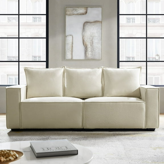 85" Modern Boucle Fabric Sofa 3-Seater Couch with Wide Armest for Living Room Apartment Beige