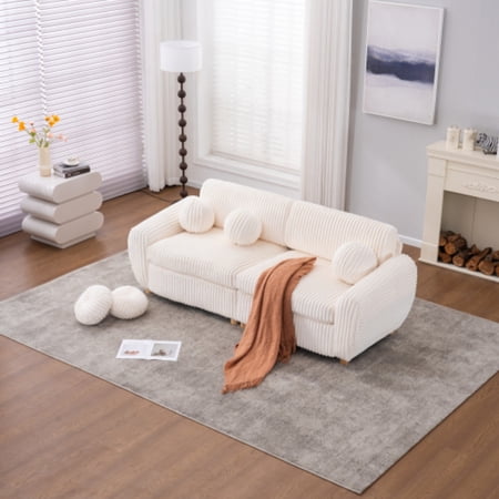 85" Modular Sectional Sofa, Fabric Sectional Couch, Cloud Sectional Sofa with Comfortable Cushioned Solid Wood Frame Free Combination Effortless Setup for Living Rooms Apartments, White