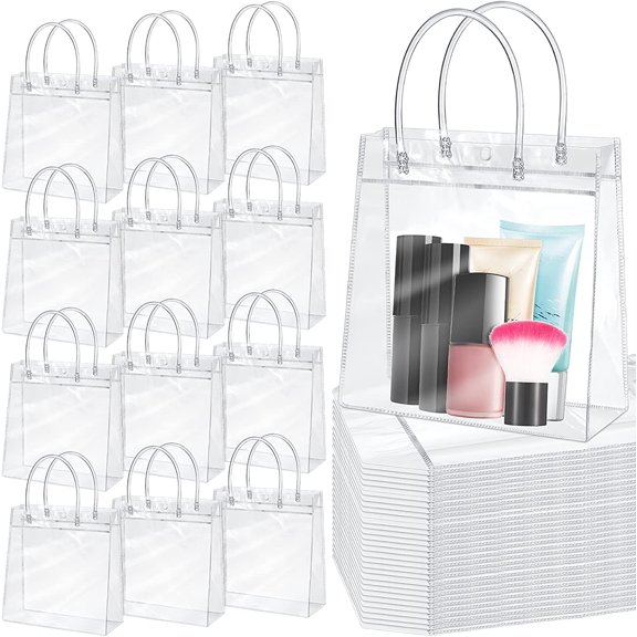 85 Pcs Clear PVC Gift Bags with Handles Plastic Transparent Wrap Bags Bulk Reusable Bride Favor Totes for Shopping Wedding Baby Shower Birthday Party(6.89x6.89x3.54 Inch)