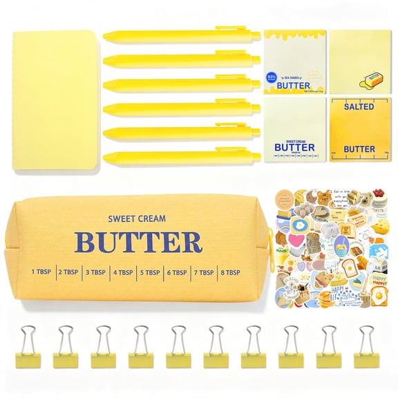 85 Pcs Funny Butter Stationery Set Cute Supplies with Pencil Case Gel Pens Sticky Notes Binder Clip Stickers and Mini Notepad