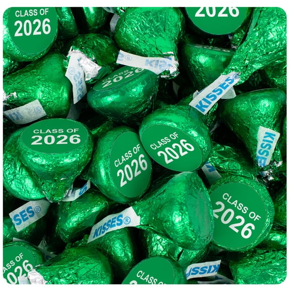 85 Pcs Green Graduation Stickered Class of 2026 Chocolate Kisses (13.6oz Bag) - By Just Candy