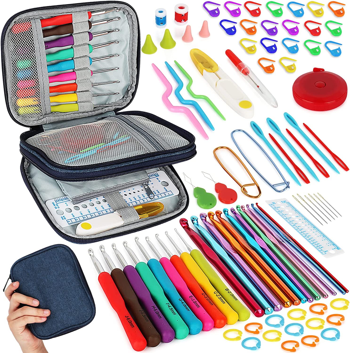 AoHao 79/82Pcs Crochet Kits for Beginners Colorful Crochet Hook Set with  Storage Bag and Crochet Accessories Ergonomic Crochet Kit Practical  Knitting Starter Kit for Adults Kids Gifts 