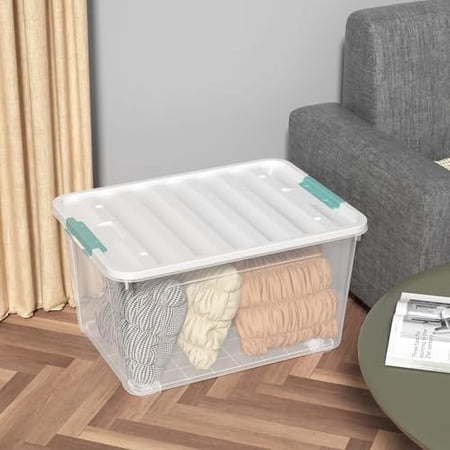 85 Qt Large Clear Plastic Storage Bin, Multipurpose Storage Container with Lid and Wheels, 4 Packs