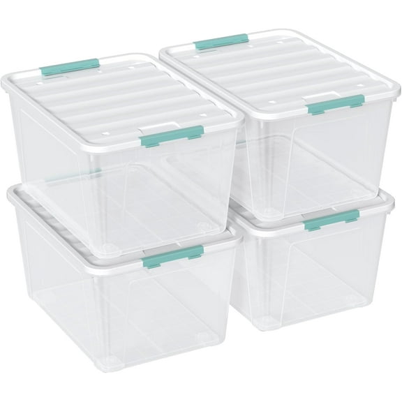 85 Qt Large Clear Plastic Storage Bin, Multipurpose Storage Container with Lid and Wheels, 4 Packs