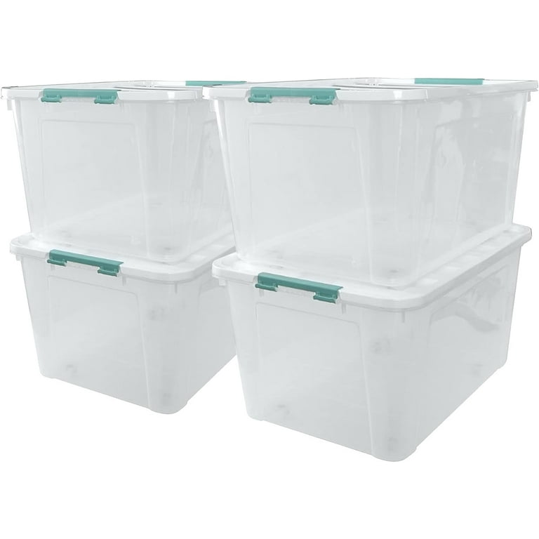 85 Quart Clear Storage Bin on Wheels 4 Pack Large Plastic Latching Box Walmart