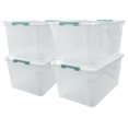 85 Quart Clear Storage Bin on Wheels, 4Pack Large Plastic Latching Box