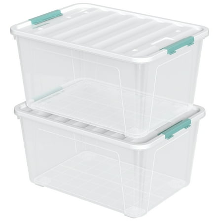 Ewingger 85 Quart Clear Storage Bins with Wheels, Large Plastic Lidded Storage Boxes, 2 Pack