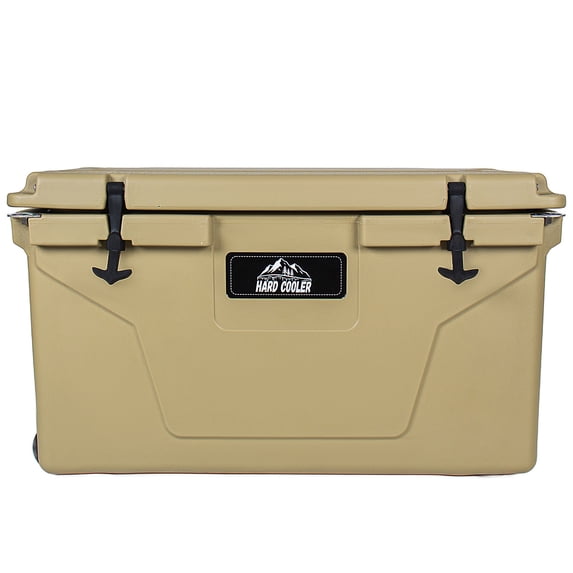 85 Quart Rotomolded Cooler for Camping, Khaki Insulated Ice Chest with 6-Day Ice Retention, Wheels & Rope Handles, Hard Cooler for Fishing, Job Site & Off-Grid - Insulated Ice Chest with Wheels