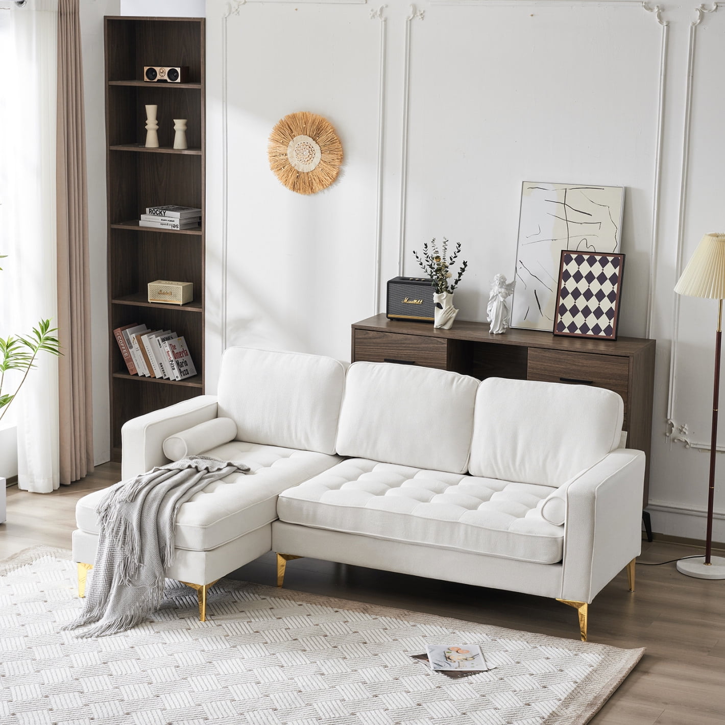 85” Sectional Sofa, L Shape Sofa, Modern Large Burlap Fabric Modular Couch, Retro Extra Wide