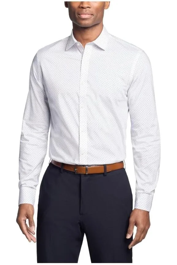 $85 Tommy Hilfiger Men's Regular Fit Twill Dress Shirt, White Multi, M 15 32/33