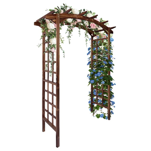 85" Wooden Garden Arbor Arch Trellis for Climbing Plants – Sturdy Fir Wood – Outdoor Wedding & Party Pergola – Arched Top – Carbonized Finish