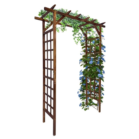 85 in Wooden Garden Arbor,Solid Fir Wood Trellis with Flat Top for Plant Climbing,Wedding Ceremony Decoration Pergola for Garden Backyard,Lawn,Carbonized Wood