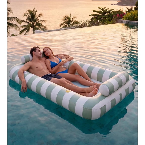85" X 53" Extra Large 2-Person Tanning Pool Float, Inflatable Tanning Pool with Cooling Mesh Bottom, Heavy Duty Pool Floats Adult 2 Person, Suntan Tub Lounger for Lake and Beach