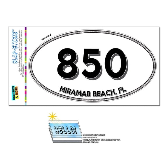 850 - Miramar Beach, FL - Florida - Oval Area Code Sticker