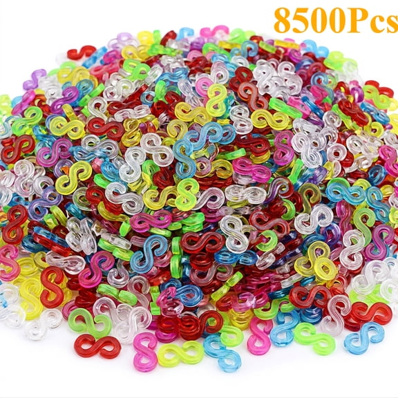 8500 Pcs S Clips Loom Band Connectors Refill Kit, Rubber Band Connectors with Plastic Hooks for DIY Handmade Rubber Band Bracelet Craft Making