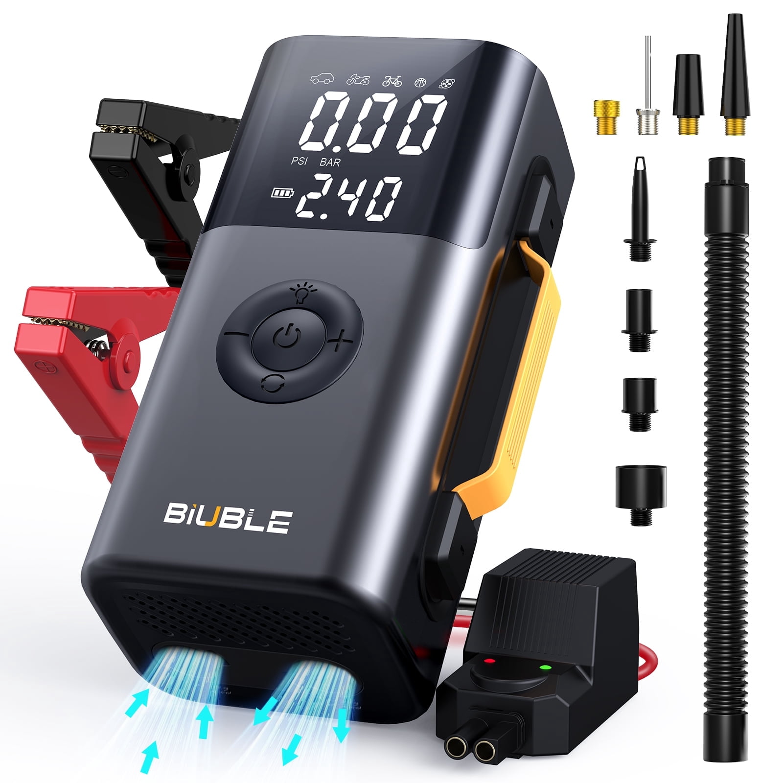 8500A Multi-function Car Jump Starter with Air Inflator/Deflator Compressor, 7-in-1 Car Battery Jump Starter with LED Emergency Light,Portable Car Jump Starter for Gasoline or Diesel