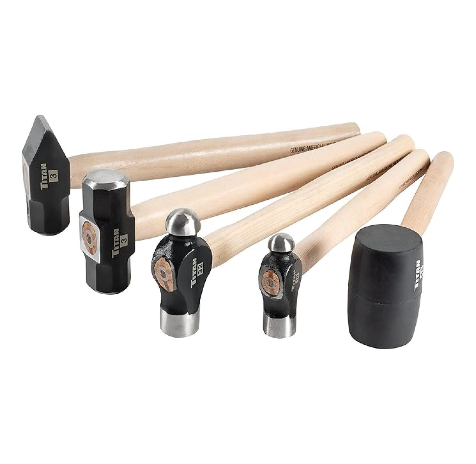 85070 5-Piece Hickory Wood Handle Hammer Set - Includes 16oz & 32oz Peen, 16oz Rubber Mallet, 3lb Sledge Hammer, 3lb Cross Peen Hammer One Size