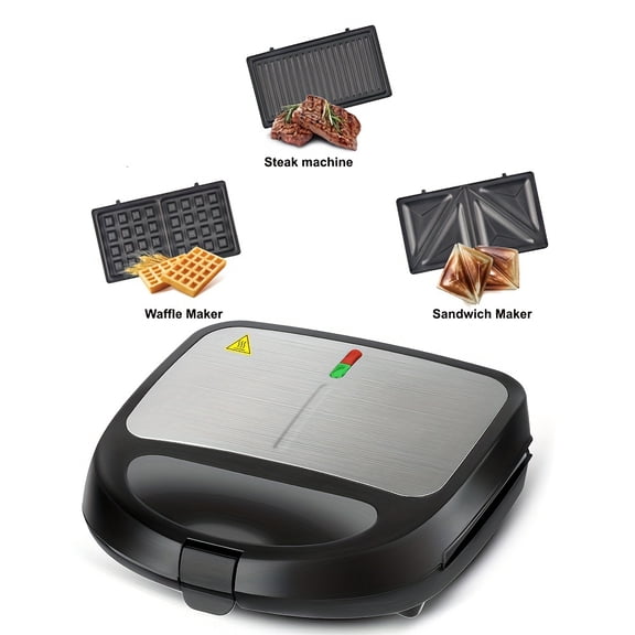 850W 3-in-1 Sandwich Toaster Maker with Detachable Waffle Grill Sandwich Plates, Easy Clean Non-Stick Breakfast Cooking Machine