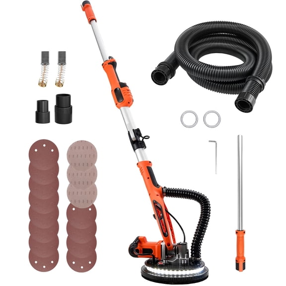 850W Drywall Sander with Variable Speed 800-1700 RPM Popcorn Ceiling Removal Tool Double-Deck LED Light Foldable Extendable Handle 15 Sanding Discs Dust Hose