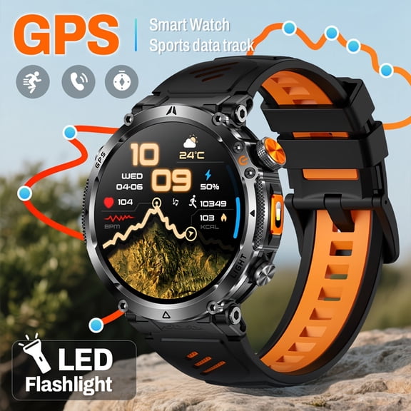 850mAh Outdoor GPS Smartwatch, 1.7" Round Display, Independent GPS, Altimeter/Barometer, LED Light, Professional Compass, 3ATM