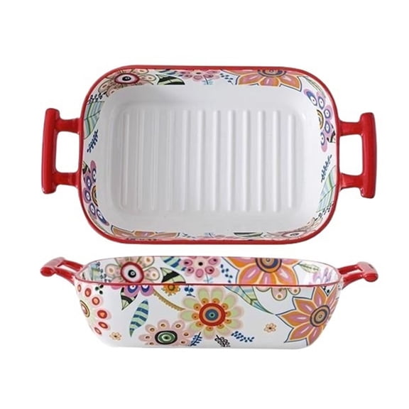 850ml Butterfly Flower Ceramic Baking Pan Rectangular Double-Handled Baking Steak Roasted Dishes