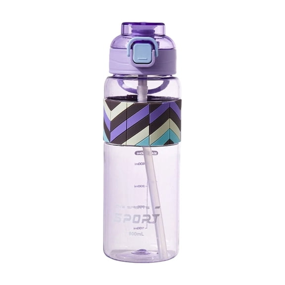 850ml Sports Water Bottle with Measurement Scale Leakproof Tritan Plastic Flip Top Lid Straw BPA Free for Outdoor Gym School Office