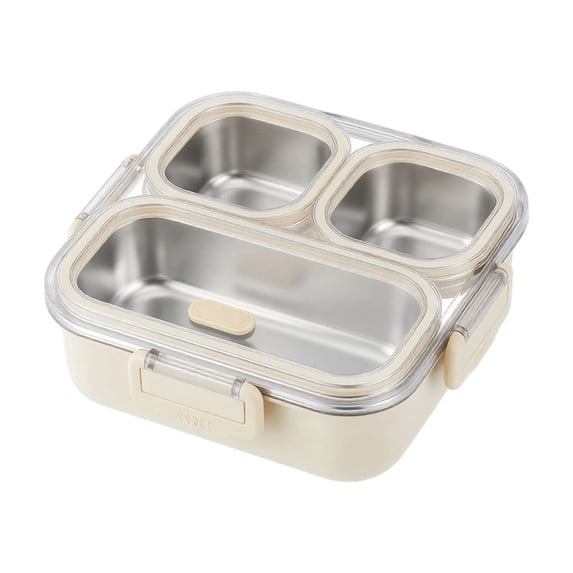850ml Stainless Steel Bento Box, 3-Compartment Lunch Container,18/8 steel, leakproof lid, microwave-safe, easy-clean. 3 compartments keep food apart. Ideal for school, work, trips.