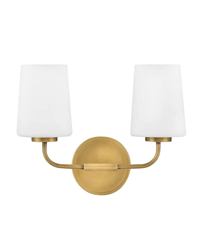 Lark Kline Heritage Brass 2-Light Dimmable Vanity with Etched Opal Shades