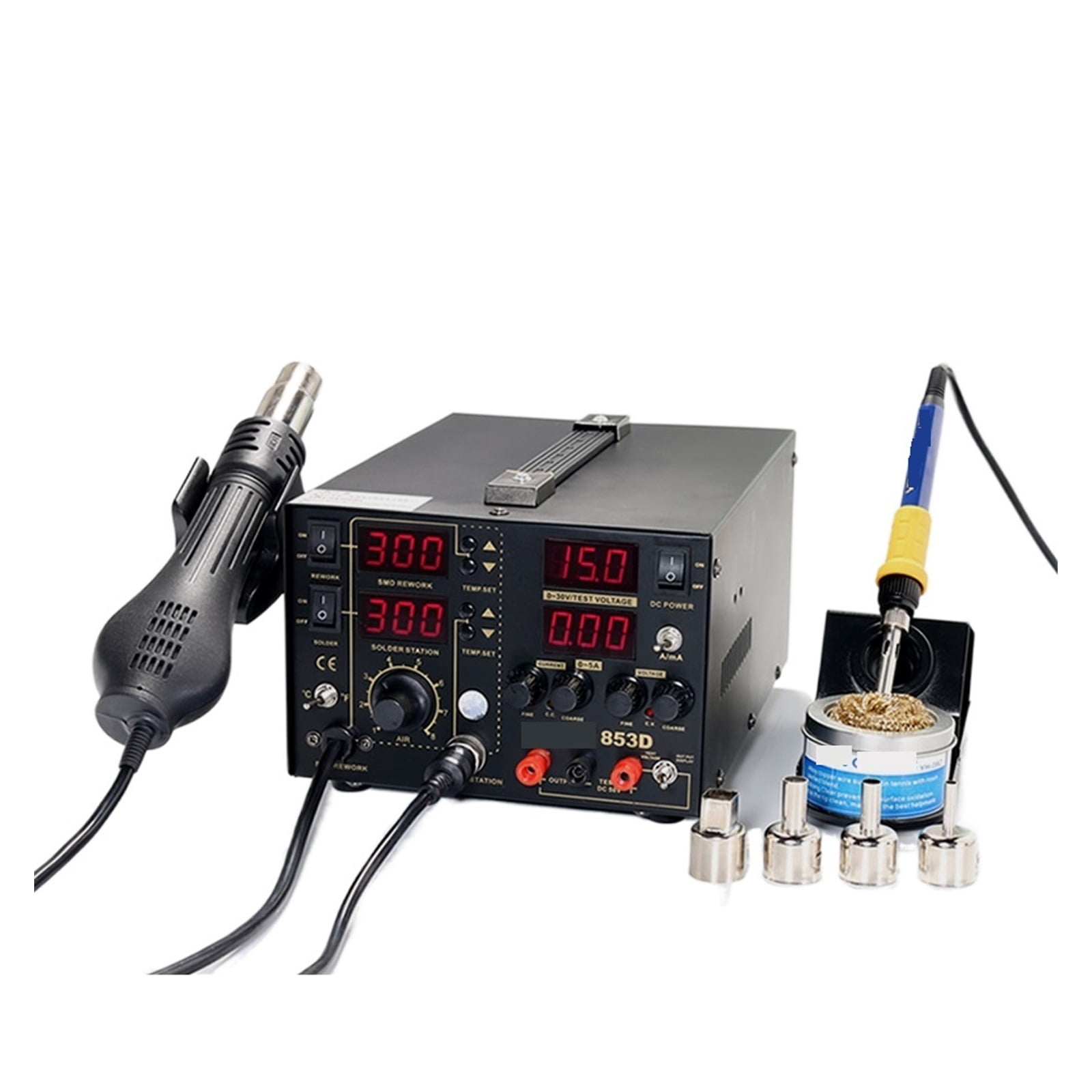 853D 5A 3 IN 1 DC Power Supply Hot Air Gun Soldering Iron Rework Solder Station1 Working Efficiency