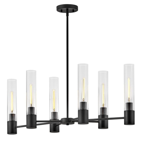 85406BK Lark Shea - 48W 6 LED Small Linear Chandelier In Modern Style-13.5 Inches Tall and 34 Inches Wide-Black Finish