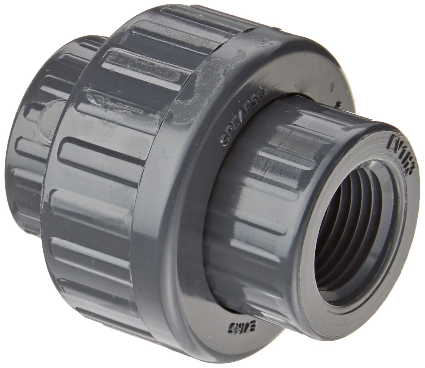 858 Series PVC Pipe Fitting, Union With Viton ORing, Schedule 80, 1/2