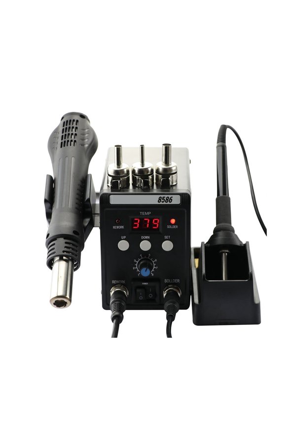 8586 Soldering Station 750W Digital Display 2 In 1 SMD Rework Heat Gun Soldering Iron ESD Welding Backwelding Repair Tool ,High Temperature Resistant