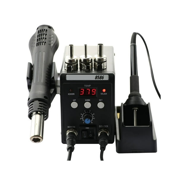 8586 Soldering Station 750W Digital Display 2 In 1 SMD Rework Heat Gun Soldering Iron ESD Welding Backwelding Repair Tool ,High Temperature Resistant