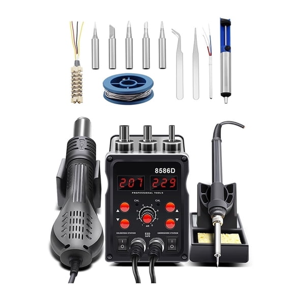 8586 Soldering Station Portable Digital Hot Air Gun BGA Rework Solder Station Hot Air Blower Heat Gun Desoldering Tool ,Complete Set