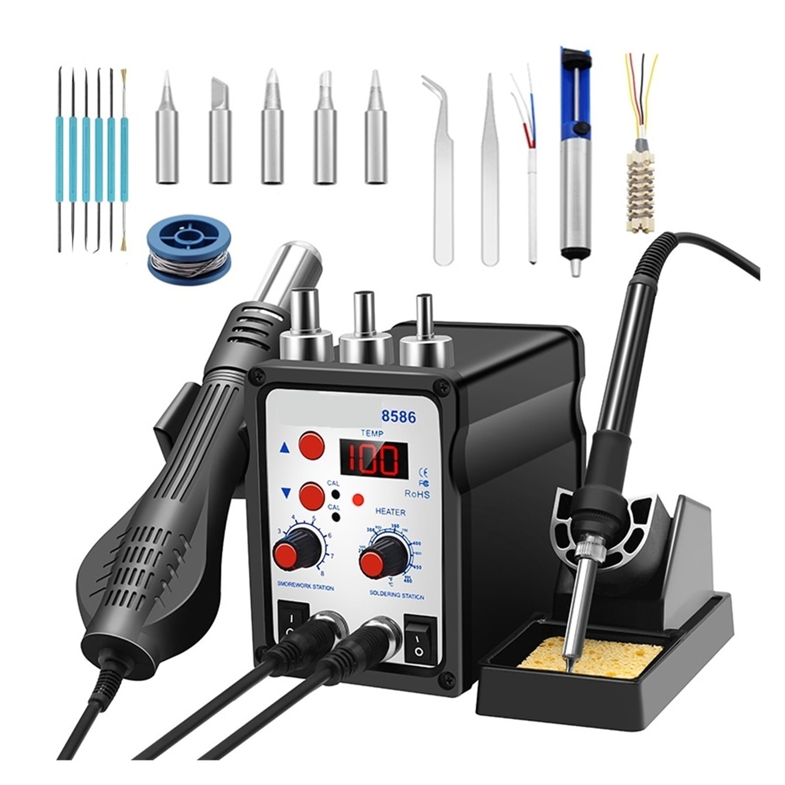 8586 Soldering Station Portable Digital Hot Air Gun BGA Rework Solder Station Hot Air Blower Heat Gun Desoldering Tool ,Fast Heating