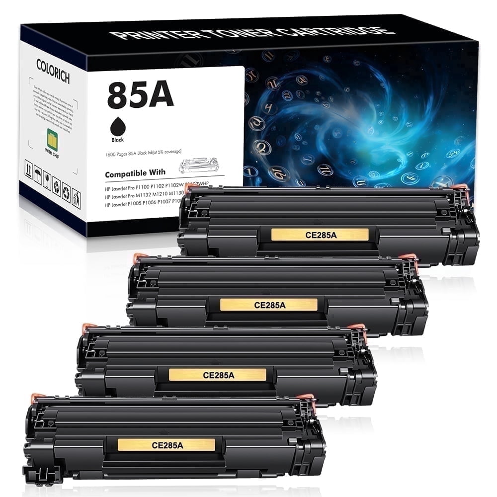 Colorich 85A CE285A Toner Cartridge Compatible for HP 85A CE285A CE285D for Laserjet Pro P1102w M1212nf MFP P1102 M1217nfw 1102w P1005 M1132 M1210 M1212 Printer Ink (Black 4-Pack)