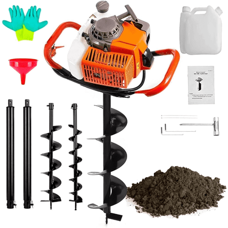 PRIJESSE 85cc 3kW Gas Powered Post Hole Digger with 4", 8", 12" Earth Auger