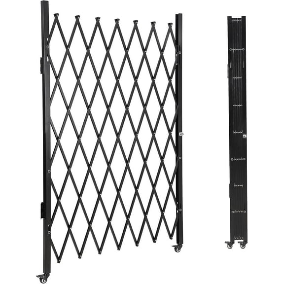 85Inx95In Steel Folding Security Gate with Casters and Lock - Expandable Accordion Barrier for Garage Backyard