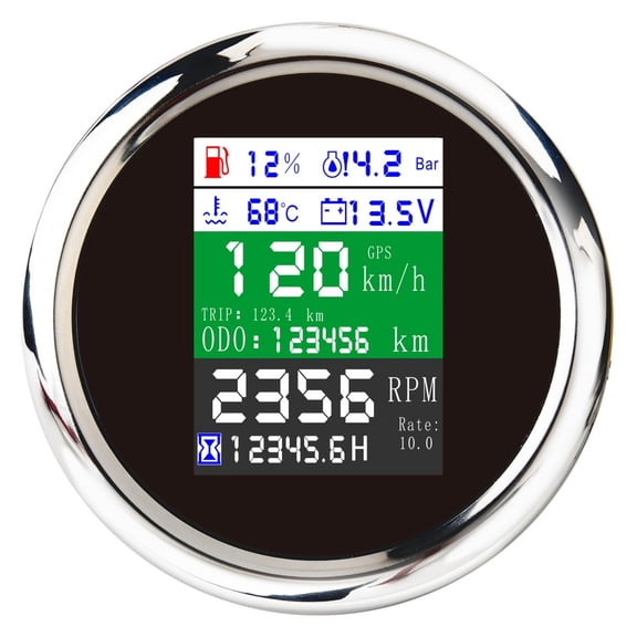 85MM Waterproof GPS Speedometer Odometer Gauge With Fuel Level/Water Temp/Oil Pressure/Voltage/Tachometer Digital Meter 12/24V ,Easy to Install