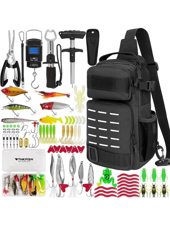 85Pcs Fishing Tool Kit, Fishing Backpack with Tackle Boxes Included, Fishing Tackle Kit Include Fishing Bait Lure Gear Kit, Fishing Pliers, Fish Hook Remover, Lip Gripper