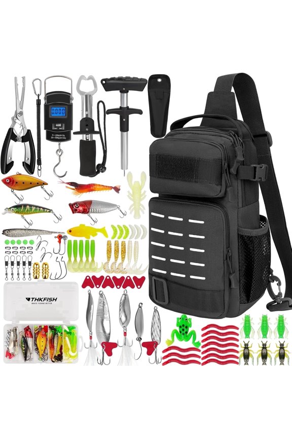 85Pcs Fishing Tool Kit, Fishing Backpack with Tackle Boxes Included, Fishing Tackle Kit Include Fishing Bait Lure Gear Kit, Fishing Pliers, Fish Hook Remover, Lip Gripper