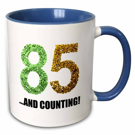 3drose, 85th Anniversary. and Counting. Intricate Numbers Design., 15oz Two-tone Blue Mug