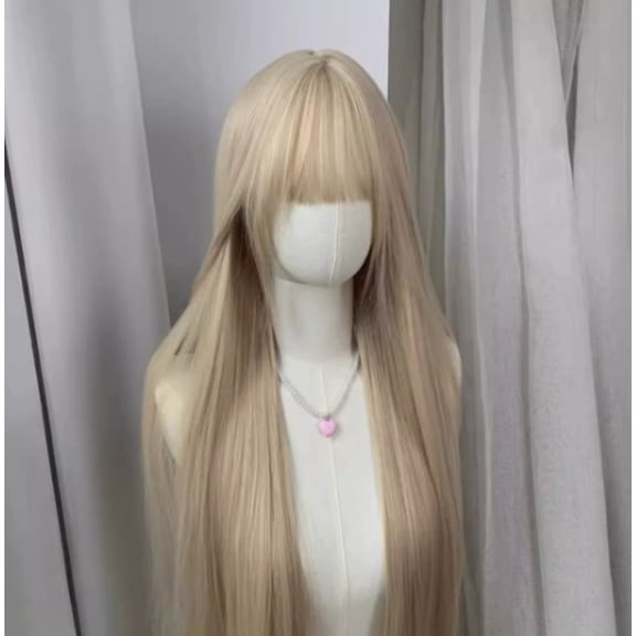 85cm Long Straight Light Blonde Wig for Mori Girl & JK Style - Perfect for Cosplay and Daily Wear