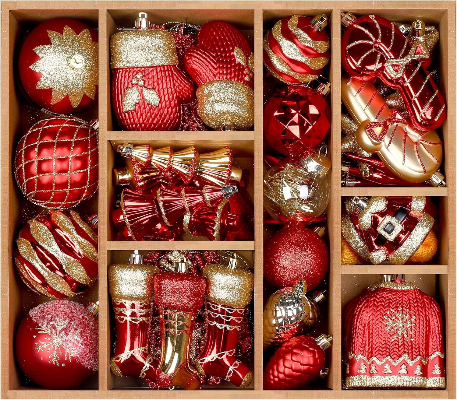 85ct Christmas Balls Ornaments Set, Colorful Shatterproof Plastic Christmas Tree Ornaments, Xmas Decorative Baubles for Christmas Tree Decorations with Hanging Strings