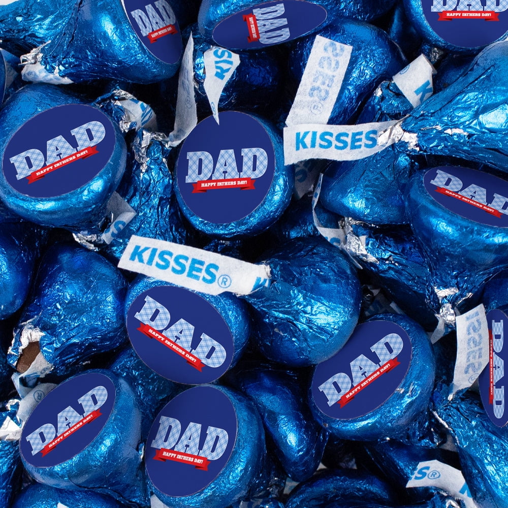 85ct Happy Fathers Day Plaid Stickered Blue Milk Chocolate Bulk Candy Kisses (13.6oz)