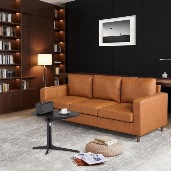 85in Mid Century Modern 3-Seater Sofa Couch, Faux Leather Deep Seat with Comfy Cushions for Living Room, Bedroom, Office - Brown